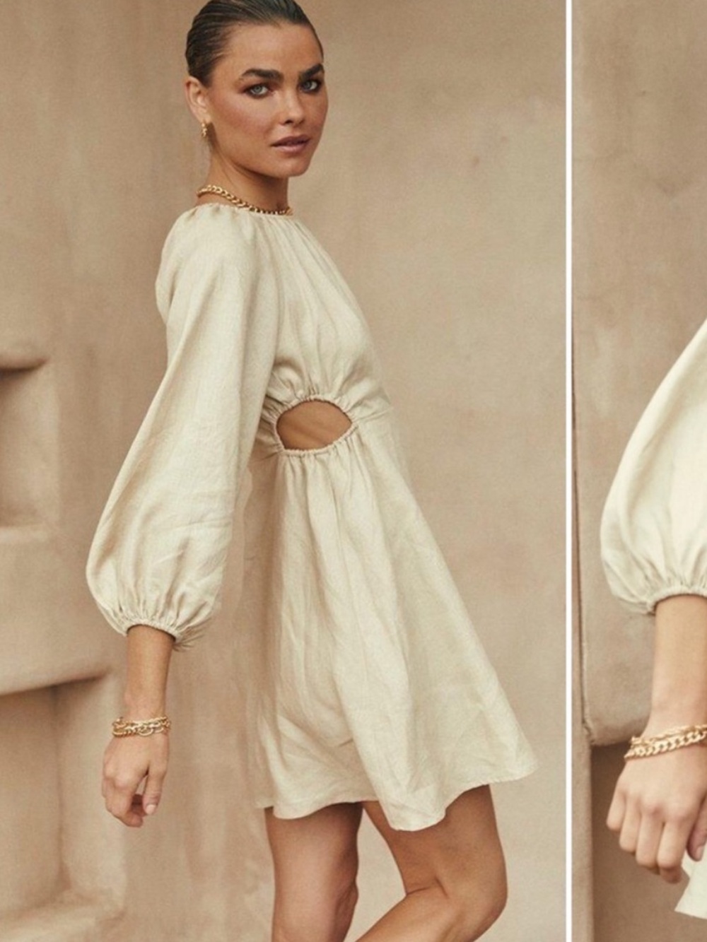 DISSH Evans Linen Long Sleeve Cutout Mini Dress Size AU 10 US 6